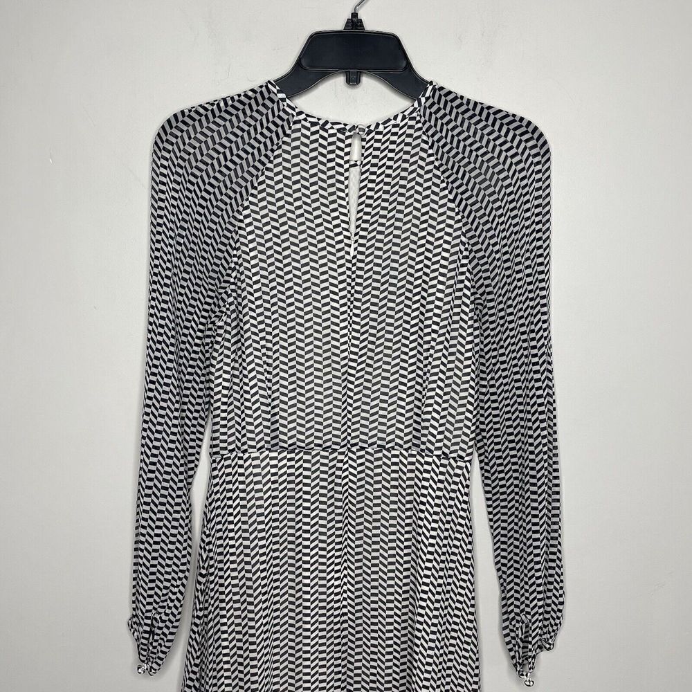 L.K. BENNETT Addison Dress Womens 2 Navy Geometric Midi Long Sleeve Viscose - Picture 7 of 11